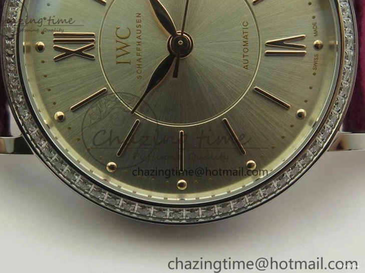 MIROTIME 0113 Portofino IW458101 Diamond Bezel SS MK 1:1 Best Edition Silver Dial On Purple Leather Strap MIYOTA Tailored 7166